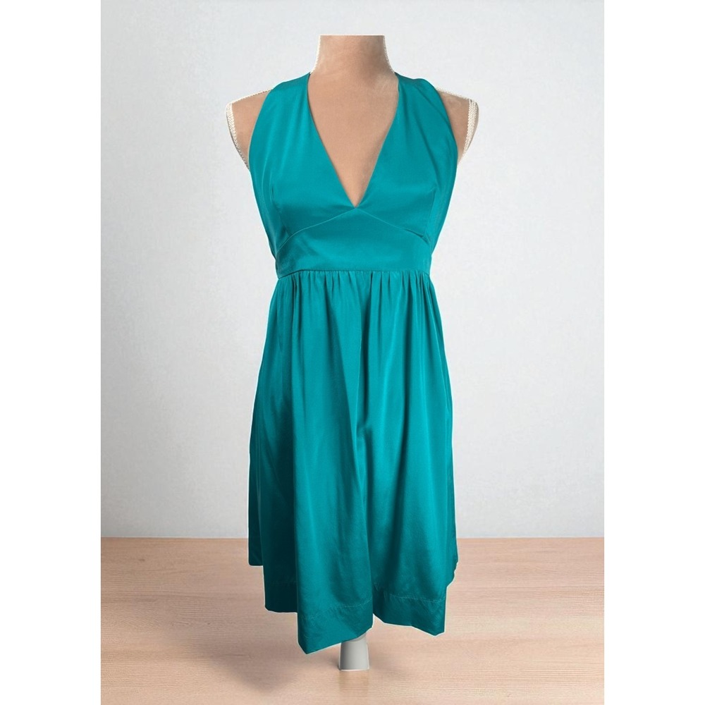 Amanda Uprichard Womens Silk Dress‎ Sz Medium Teal Green Sleeveless Bow Details
